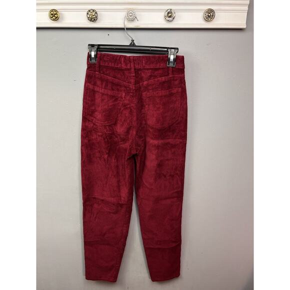 Hollister Pants Womens Sz 00 W23 Corduroy Burgundy Wine Pleated Ultra‎ High Rise - Picture 2 of 7
